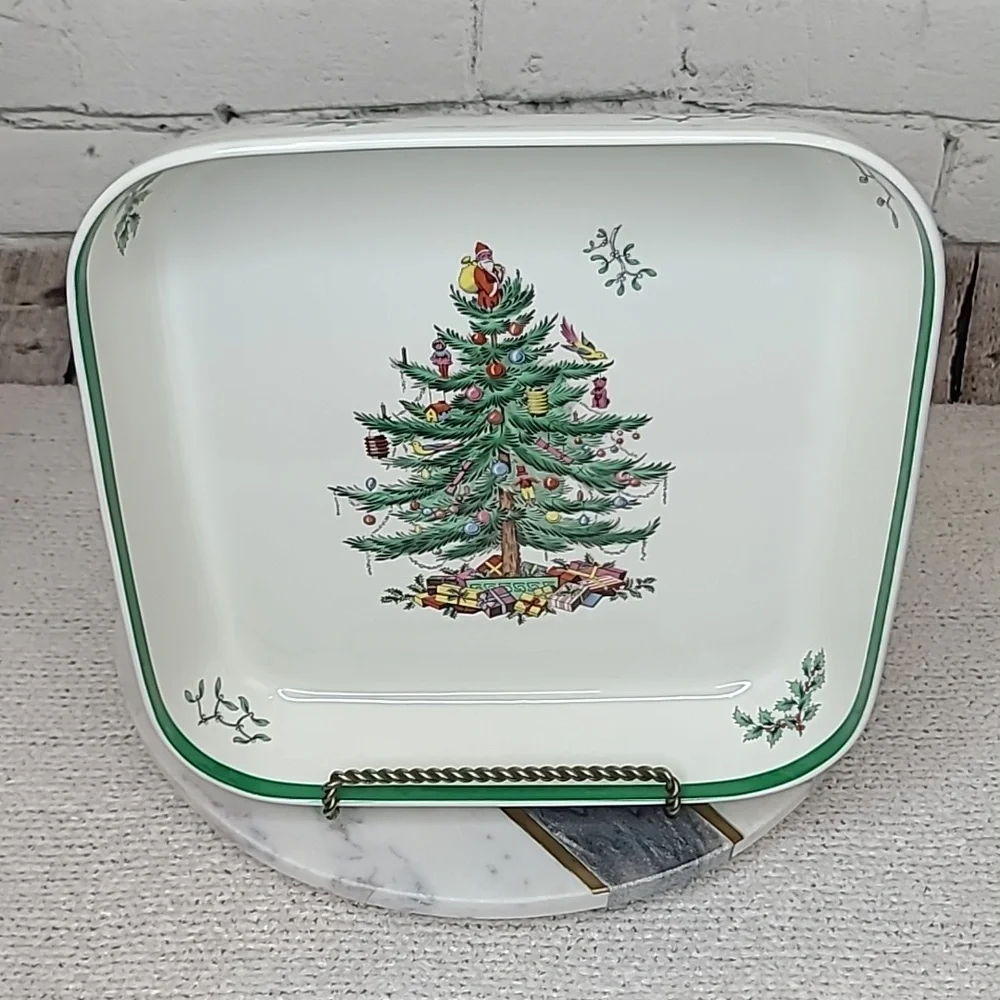 Spode Christmas Tree Classic Vintage Collectible Ceramic Square Buffet Dish